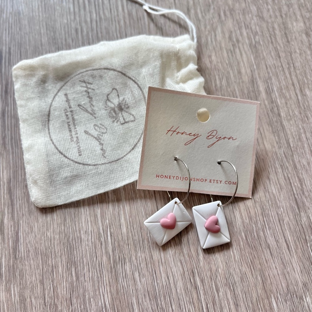 Cute, Ceramic Love Notes, Dangle Earrings - Brand New, Lightweight, Handmade